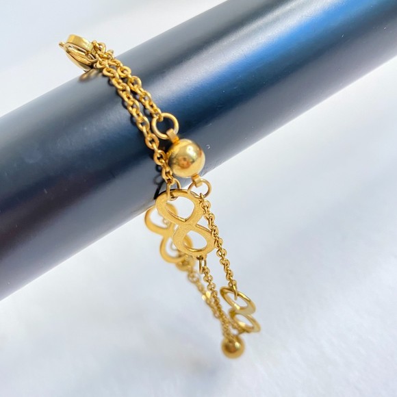 Gold Tone Double Stranded Bracelet Ball And Infinity Charms - Picture 2 of 6
